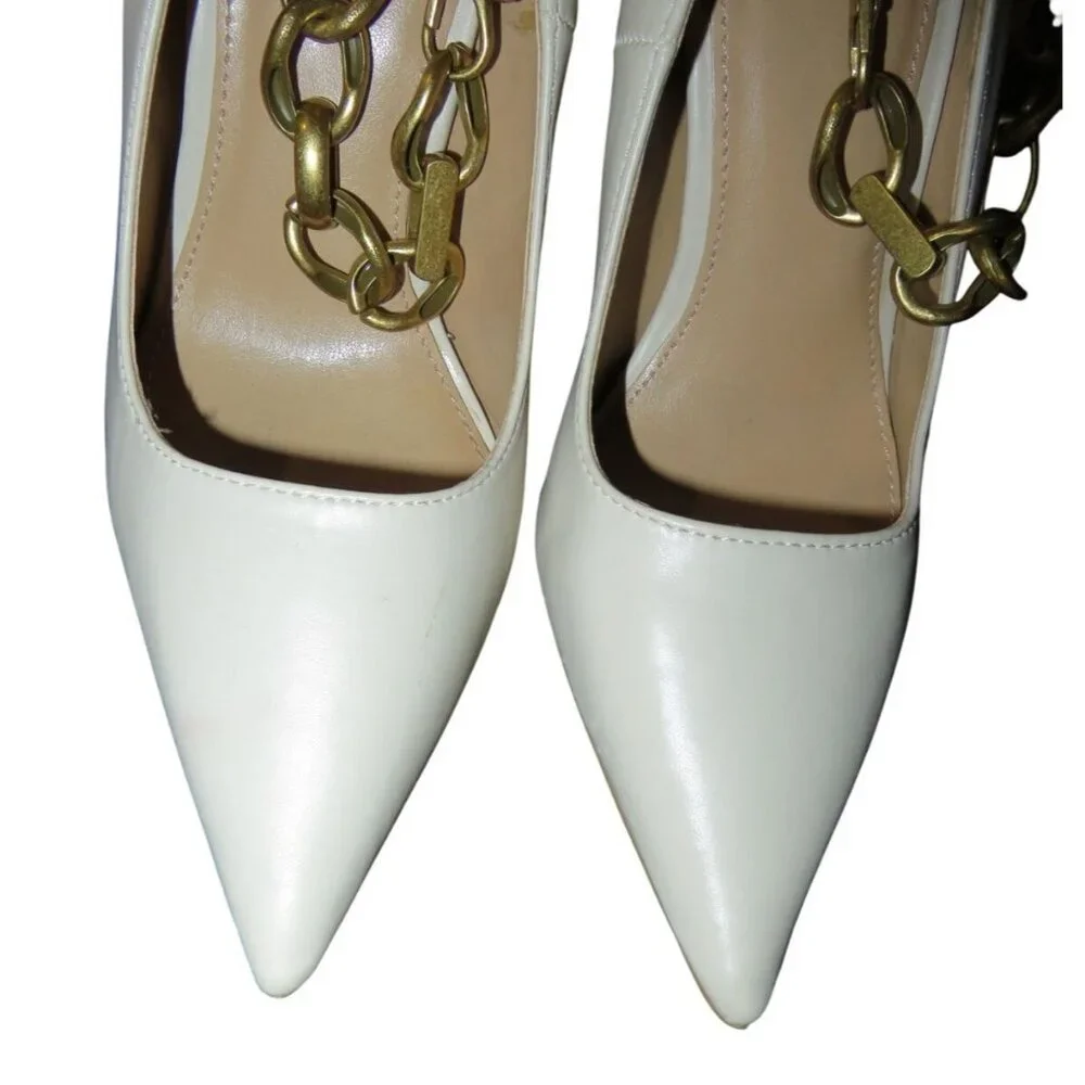 Express Cream Patent Leather Removable Chain Embellished Ankle Strap pumps sz 7